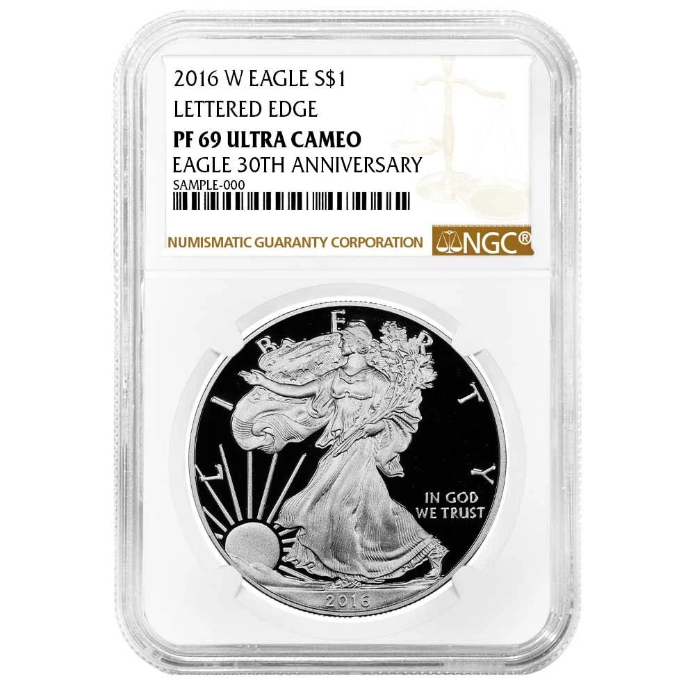 Moneda de plata americana Eagle NGC PF69UC de $1, 2016-W, etiqueta marrón