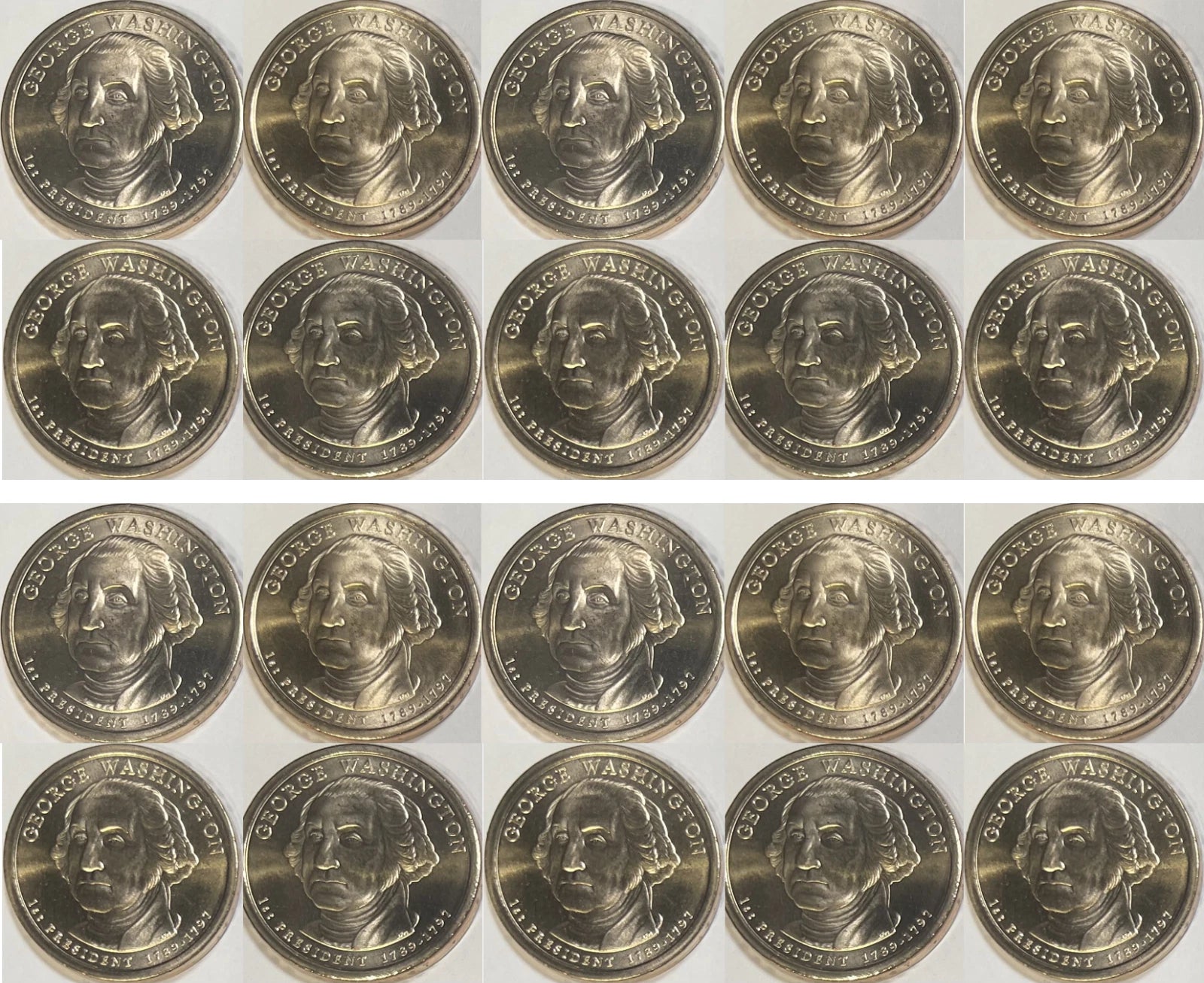 2007 Washington Presidential Dollar 20 Coin PD Mint Set Satin Roll (10P/10D)-2