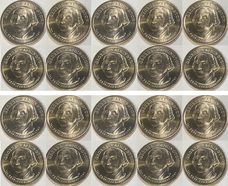 2007 Washington Presidential Dollar 20 Coin PD Mint Set Satin Roll (10P/10D)-2