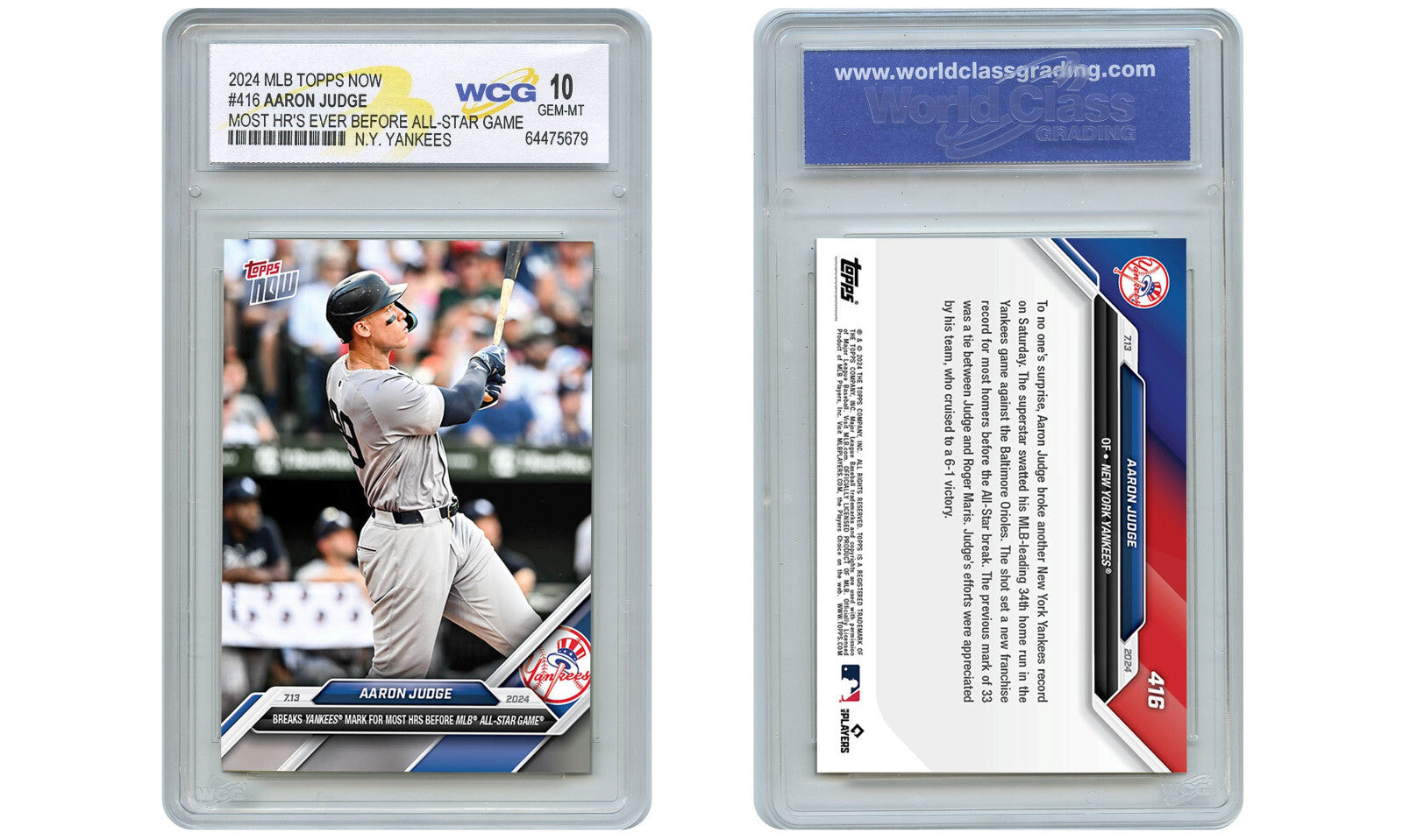 2024 Topps Now AARON JUDGE Card #416 Most NYY HR's Ever before ASG - GEM MINT 10-2