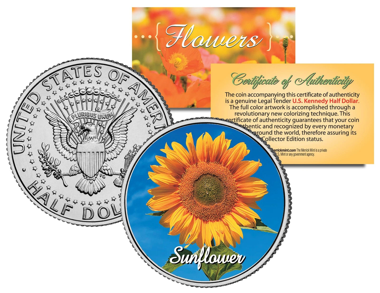 SUNFLOWER PLANT JFK Kennedy Half Dollar US Colorized Coin