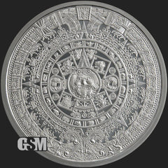 2 oz .999 Fine Silver Aztec Calendar Stone Eagle Warrior Emperor of Tenochtitlan-1