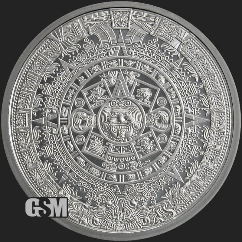 2 oz .999 Fine Silver Aztec Calendar Stone Eagle Warrior Emperor of Tenochtitlan-1