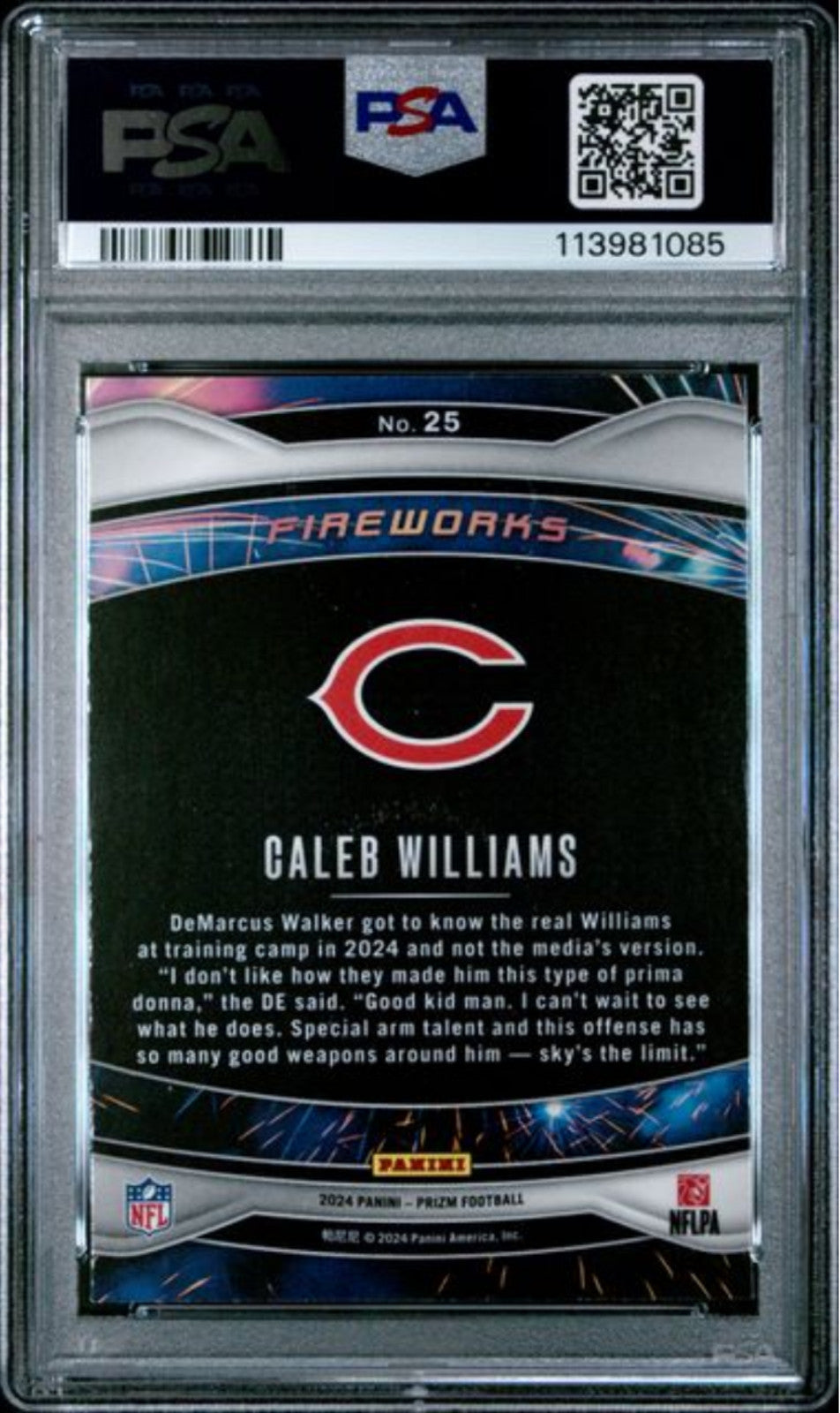 Graded 2024 Panini Prizm Caleb Williams #25 Firworks Rookie RC Card PSA 10 Mint-2