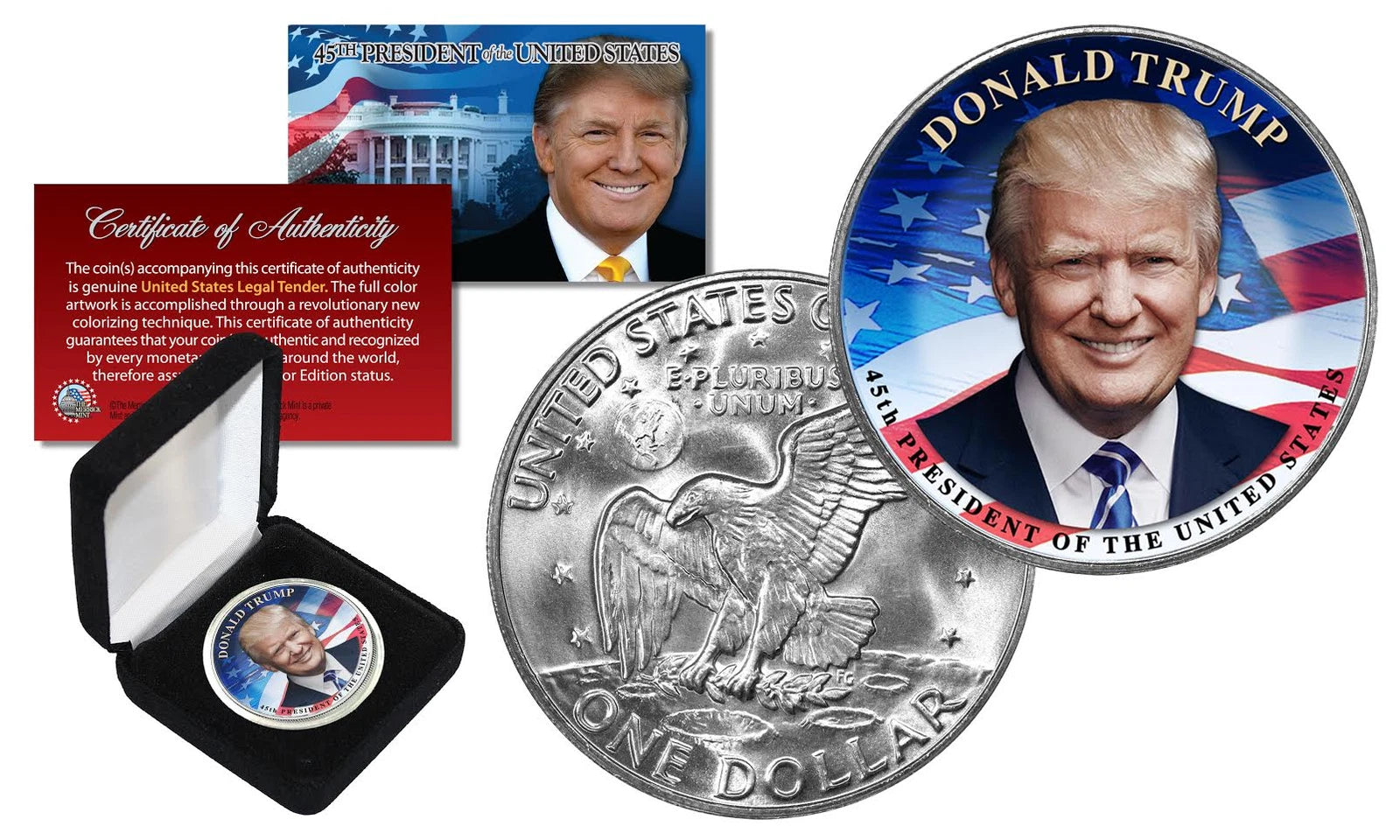 DONALD TRUMP Pres. Official Genuine IKE EISENHOWER $1 Dollar Coin w/ BOX & COA-1