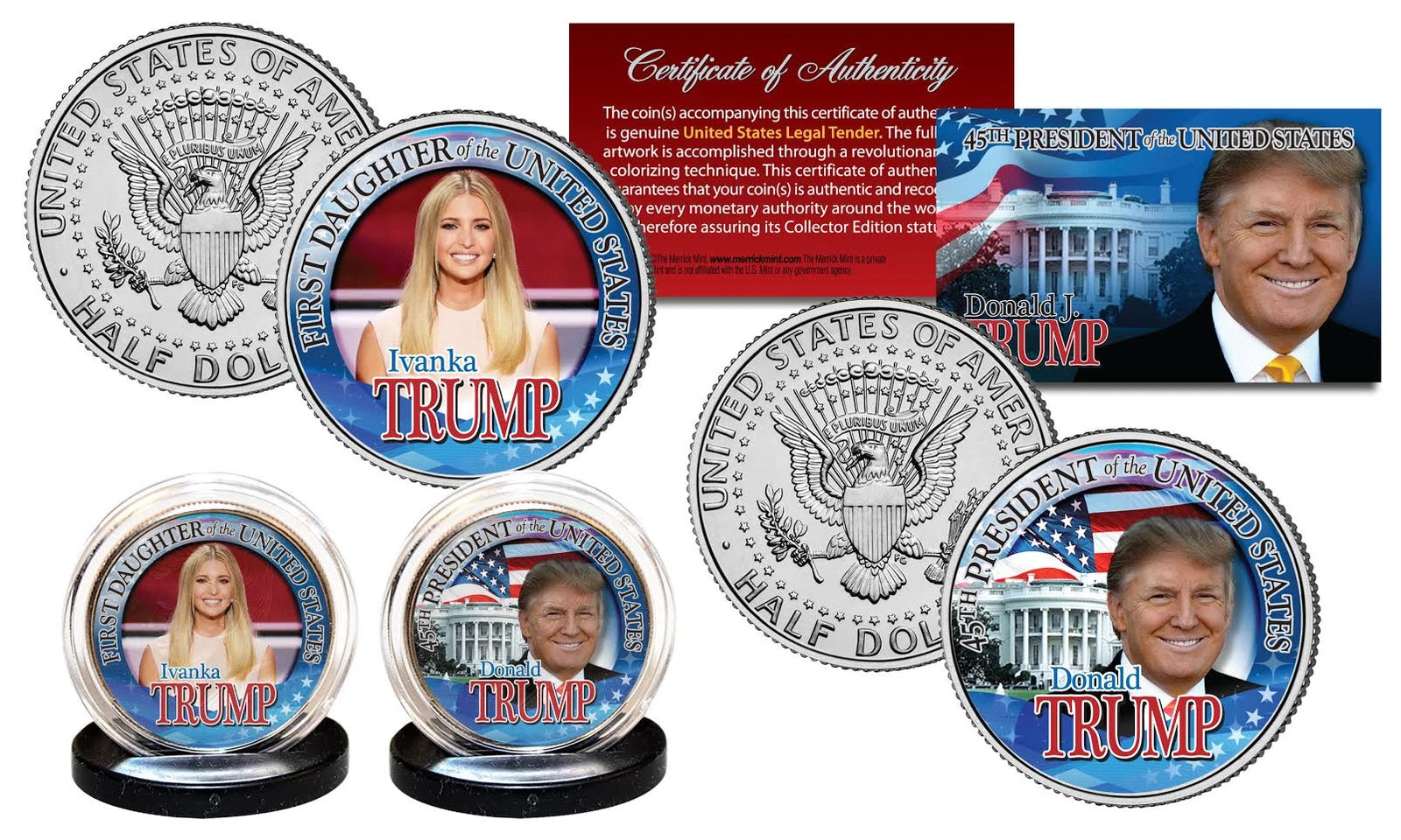 DONALD TRUMP 45th President & IVANKA First Daughter JFK Kennedy U.S. 2-Coin Set