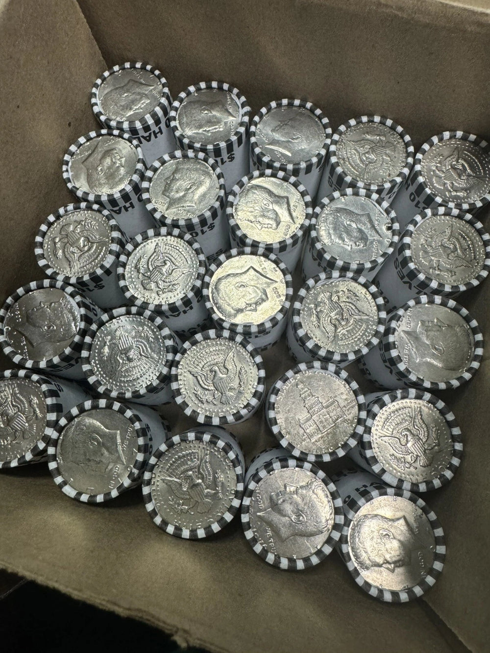 5 rollos de monedas de medio dólar Kennedy: rollos sellados, nunca abiertos, OBW ????-6
