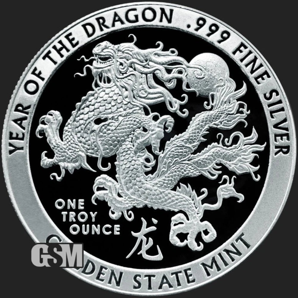 2024 Year of the DRAGON 1 oz .999 FINE SILVER BU ROUND IN A CAPSULE Gsm