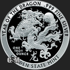 2024 Year of the DRAGON 1 oz .999 FINE SILVER BU ROUND IN A CAPSULE Gsm-1