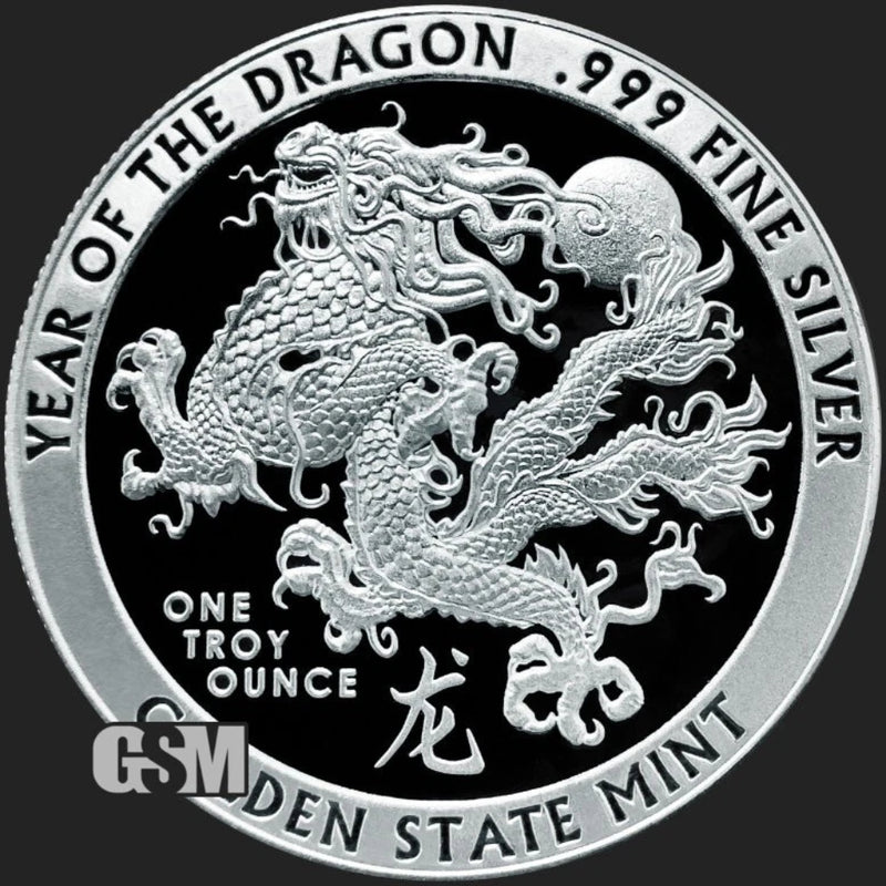 2024 Year of the DRAGON 1 oz .999 FINE SILVER BU ROUND IN A CAPSULE Gsm-1