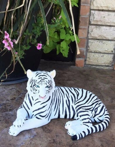 Large Siberian Ghost White Tiger Resting 15.5" Long Statue Home Garden Decor-2