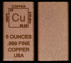 5 oz Copper Bar Element Design Made in USA | Rectangle Ingot Copper Bullion CU-5