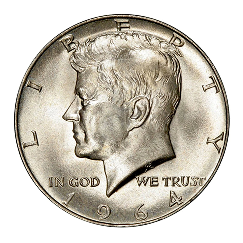 Moneda de medio dólar JFK Kennedy de 1964, 90 % plata, brillante, sin circular (BU)-1