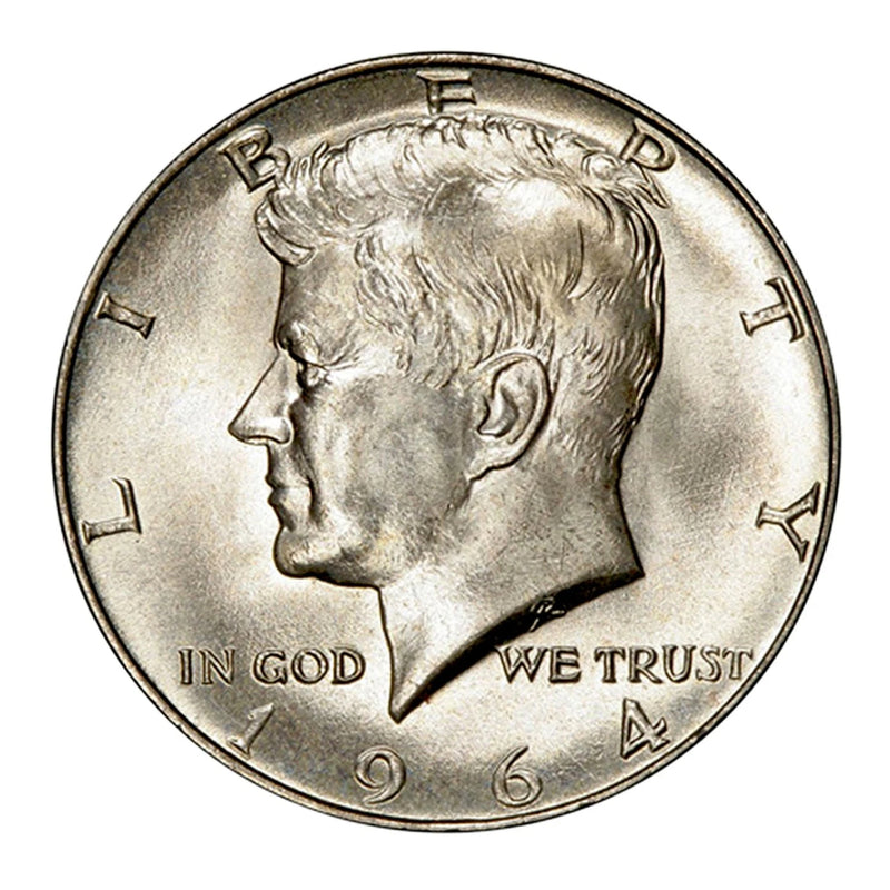 Moneda de medio dólar JFK Kennedy de 1964, 90 % plata, brillante, sin circular (BU)-1