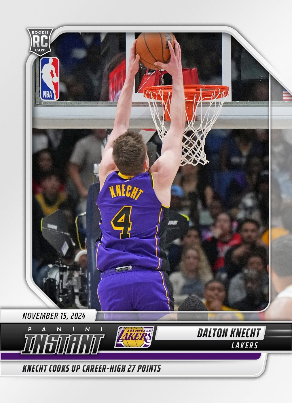 Graded 10 Dalton Knecht #123 LA Lakers Rookie RC 2024 Panini Instant NBA-2