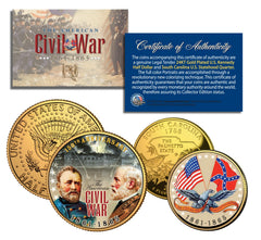 American CIVIL WAR 24K Gold Plated Quarter SC & JFK Half Dollar U.S. 2-Coin Set-1
