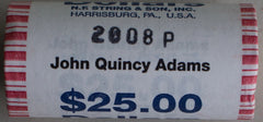 2008 P John Quincy Adams Uncirculated One Dollar 25 Golden Coin Roll $1-3