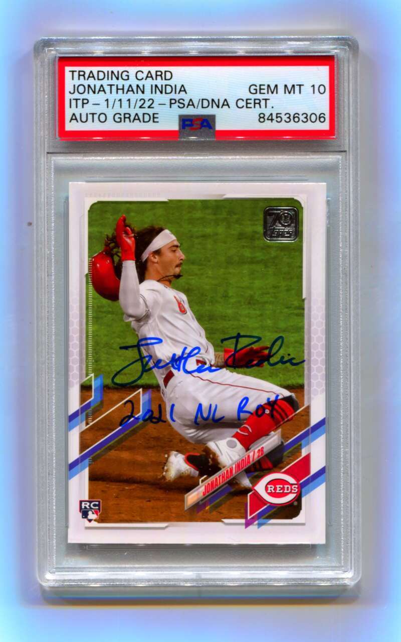Jonathan India 2021 Topps Update Image Variation SP Signed ROY PSA 10 Auto ITP-1