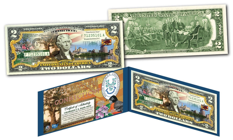 CONNECTICUT - OFFICIAL Genuine Legal Tender $2 Bill Honoring America's 50 States-2