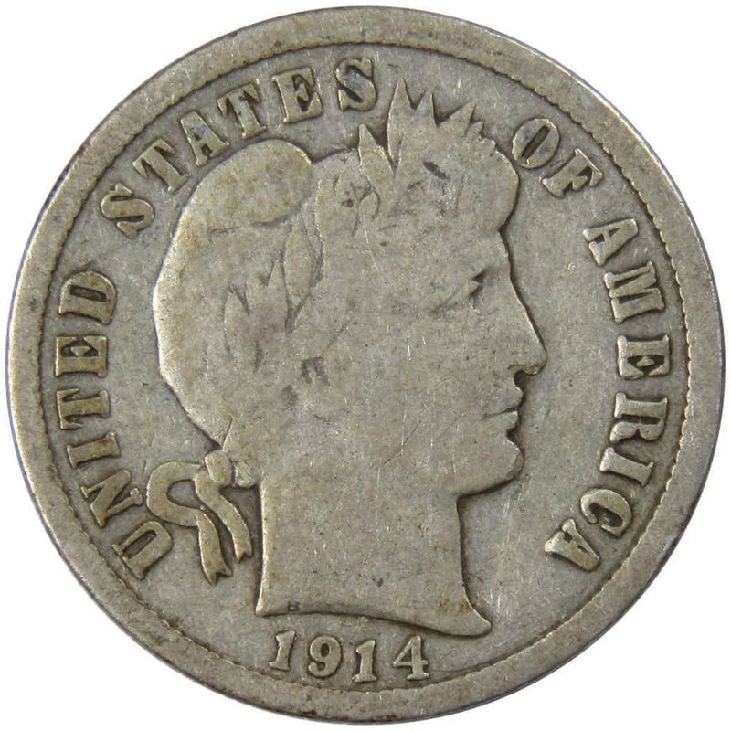 1914 D Barber Dime Circulated Silver 10c Coin Collectible-1