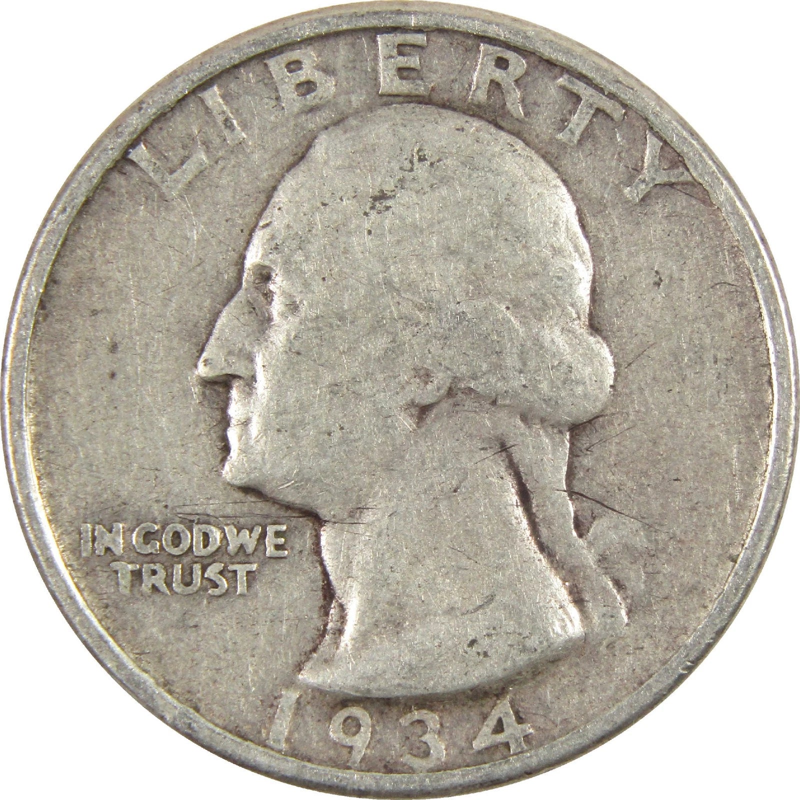 1934 Medium Motto Washington Quarter VG Very Good Silver 25c Coin-1