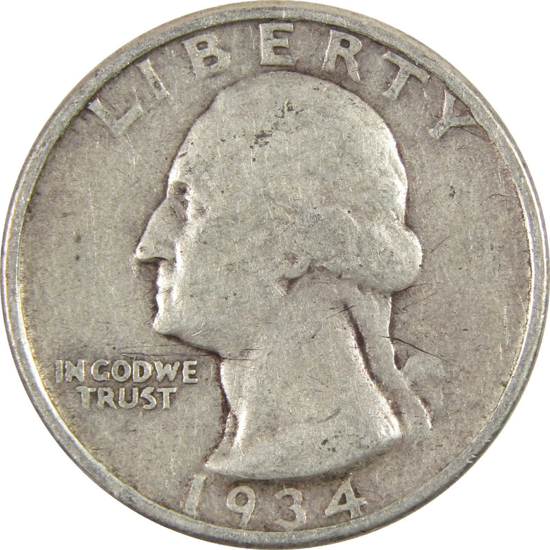 1934 Medium Motto Washington Quarter VG Very Good Silver 25c Coin-1