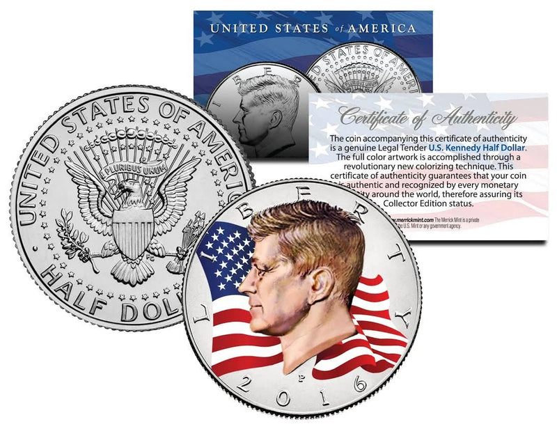 2016 JFK John F Kennedy Half Dollar U.S. Coin Colorized WAVING FLAG Edition P-MT-1