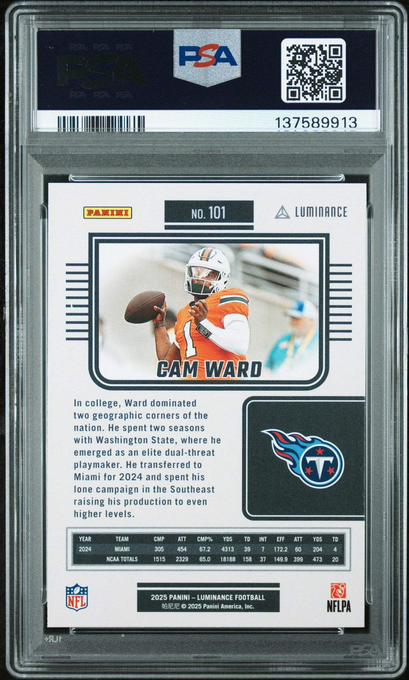 Graded 2025 Panini Luminance Cam Ward #101 Rookie RC Football Card PSA 9 Mint-2