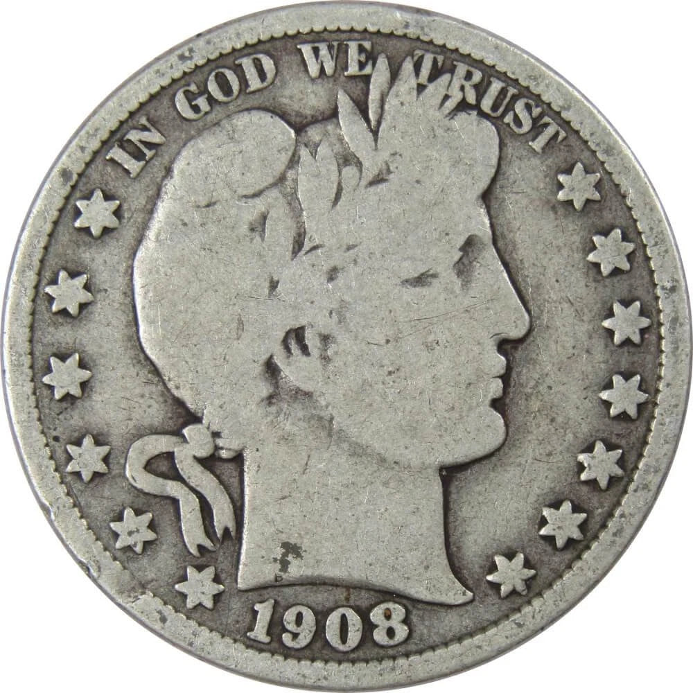 1908 D Barber Half Dollar G Good 90% Silver 50c US Type Coin Collectible-1