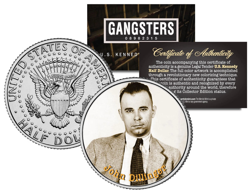JOHN DILLINGER Gangster Bank Robber JFK Kennedy Half Dollar US Colorized Coin-1