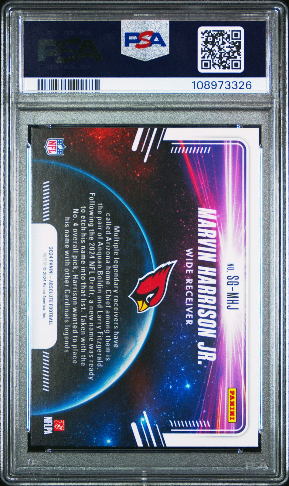 Graded 2024 Panini Absolute Marvin Harrison #SGMHJ Rookie Football Card PSA 9