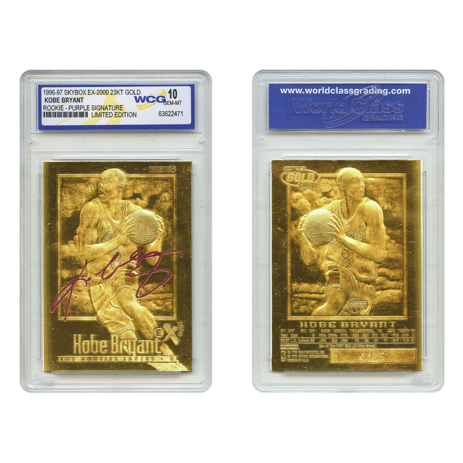 1996-97 KOBE BRYANT EX-2000 Credentials 23K GOLD ROOKIE RC (Purple) GEM MINT 10
