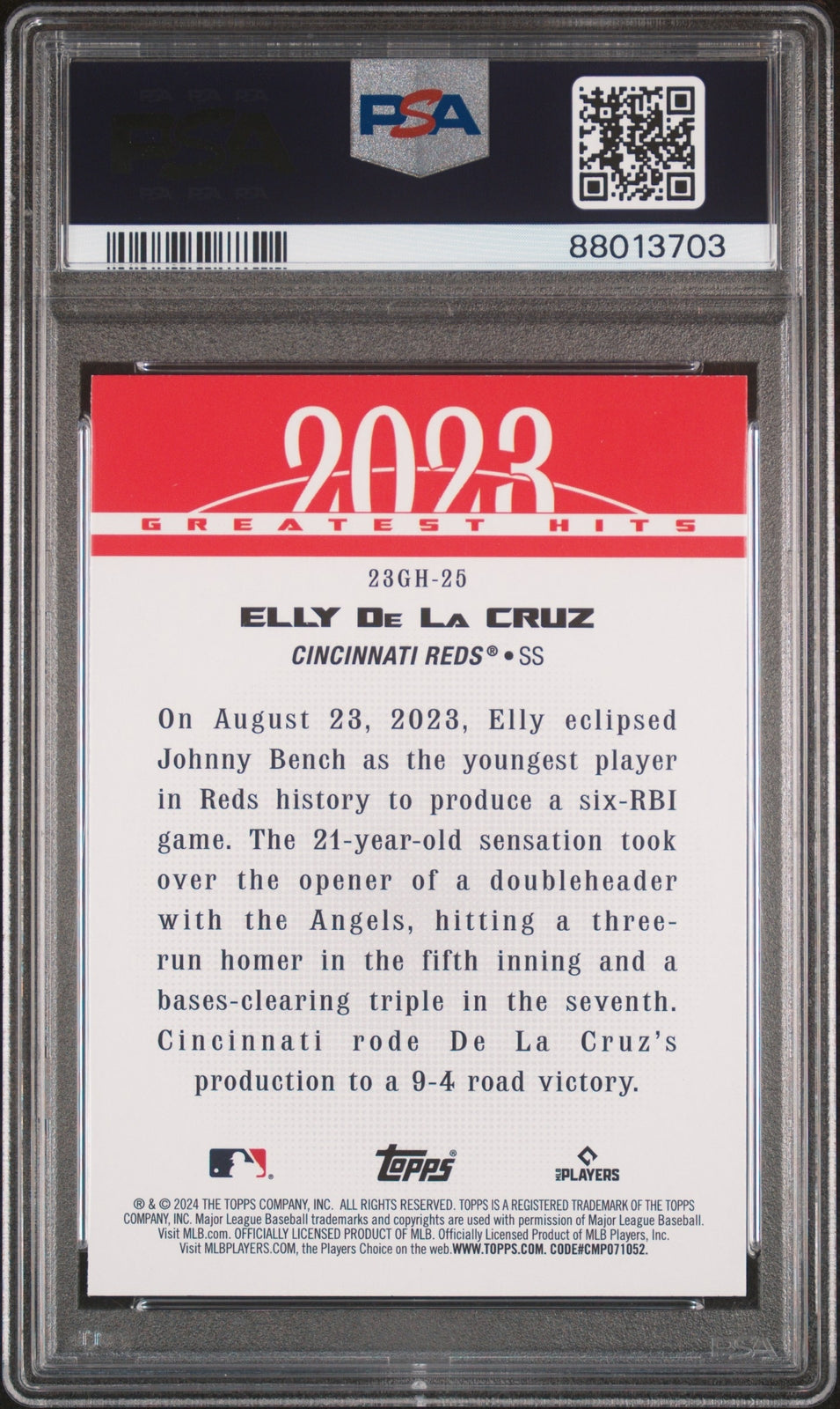 PSA 9 Elly De La Cruz RC Rookie #23GH25 2024 Topps 2023 Greatest Hits