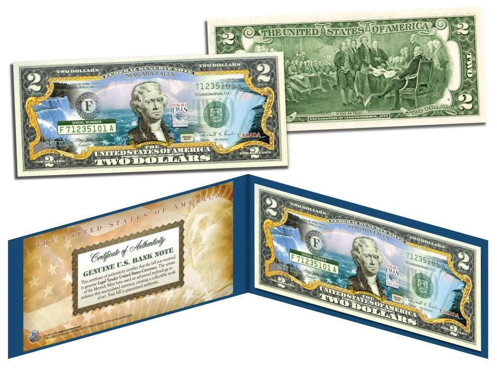 NIAGARA FALLS *American Falls & Canada Horsehoe Falls* Legal Tender US $2 Bill-1