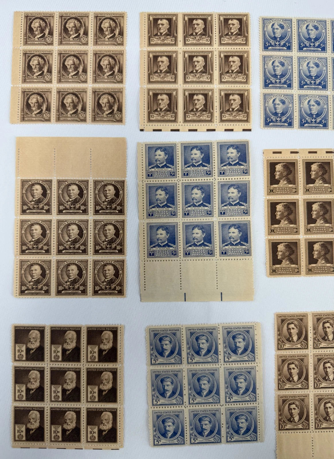 Lot of 9 Mint Never Hinged USPS Stamp Blocks 1940–1949 Famous Americans-5