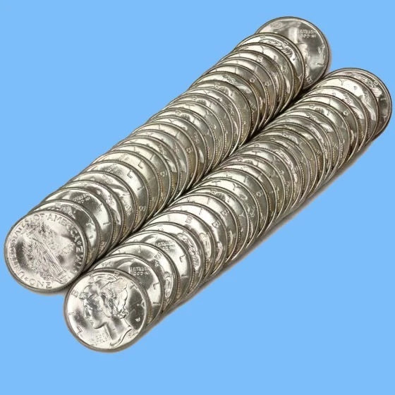 Lote de monedas de herencia ~ Monedas de diez centavos de plata Mercury ~ UNC+ MS++ BU ~ 90 % de plata RARO