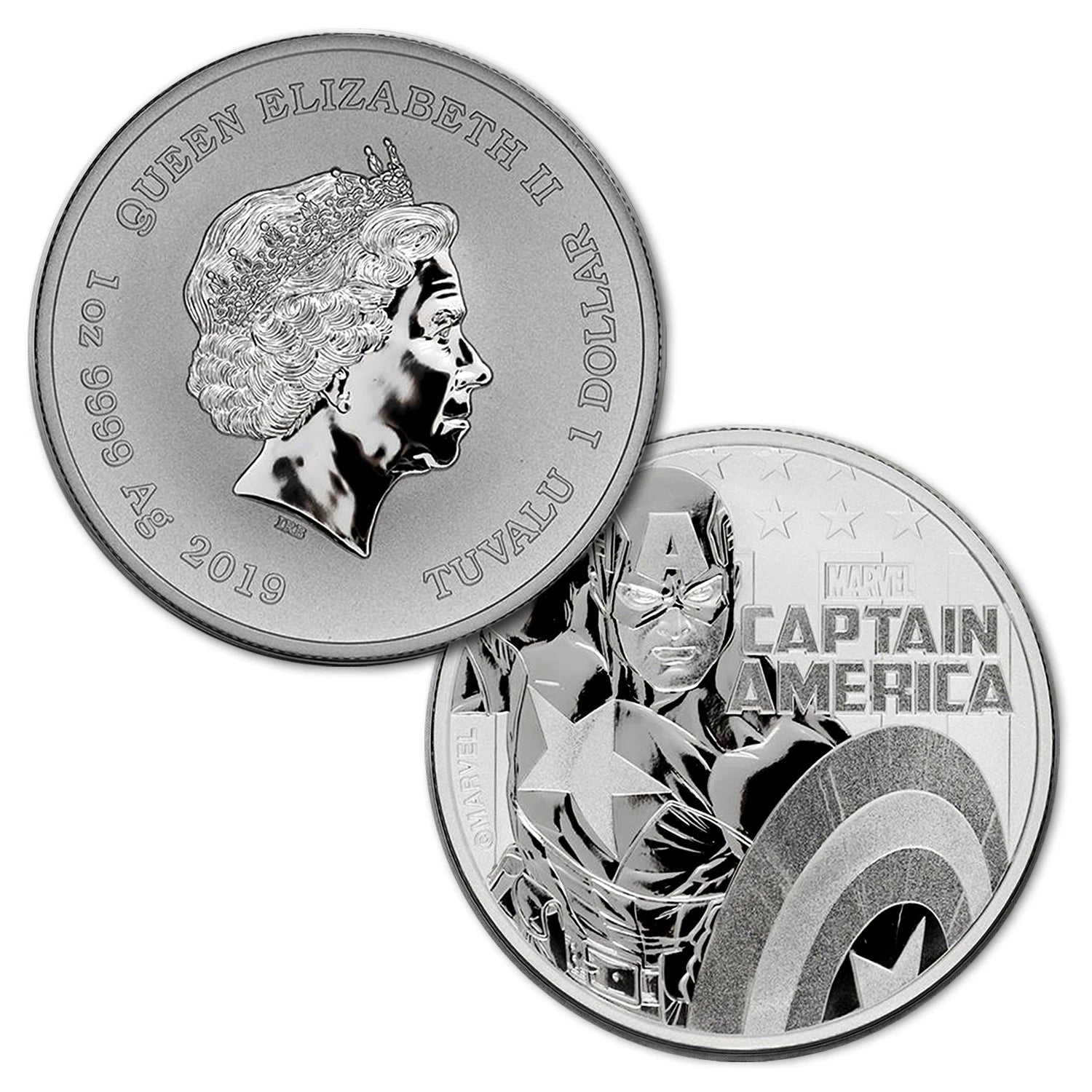2019 Tuvalu $1 - 1 oz .9999 Plata Marvel Series Capitán América BU-3