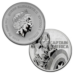 2019 Tuvalu $1 - 1 oz .9999 Plata Marvel Series Capitán América BU-3