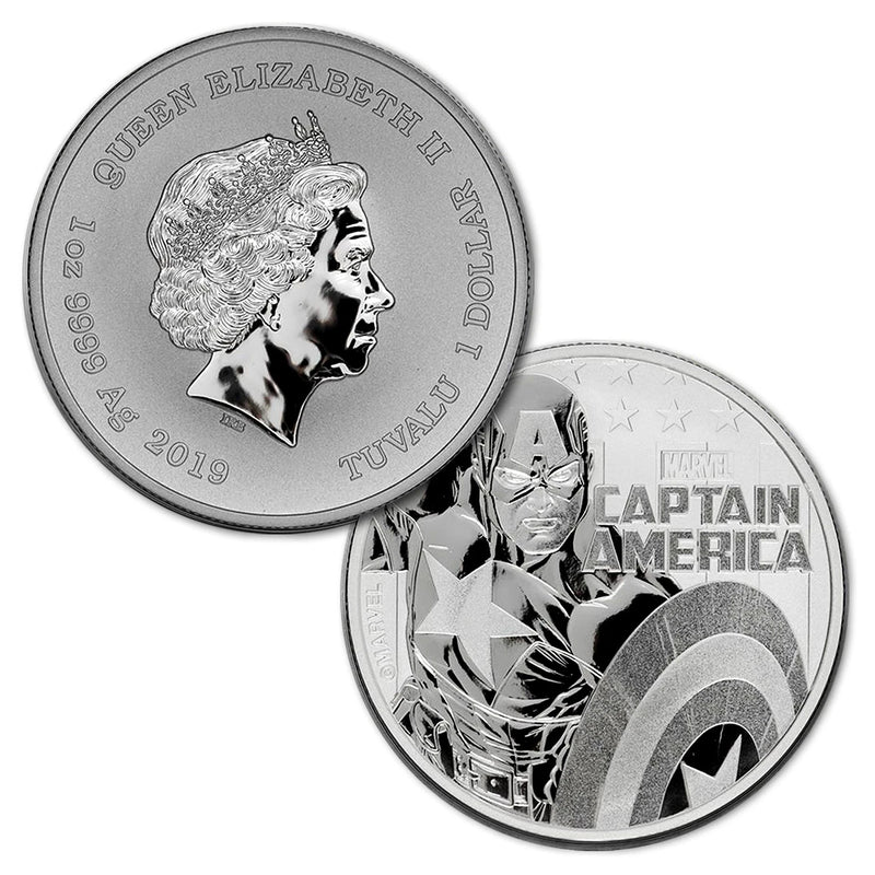 2019 Tuvalu $1 - 1 oz .9999 Plata Marvel Series Capitán América BU-3