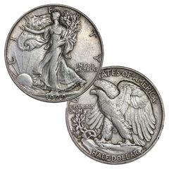 $1 Face - 90% Silver Walking Liberty Half Dollar Circulated (Two Coins)-1