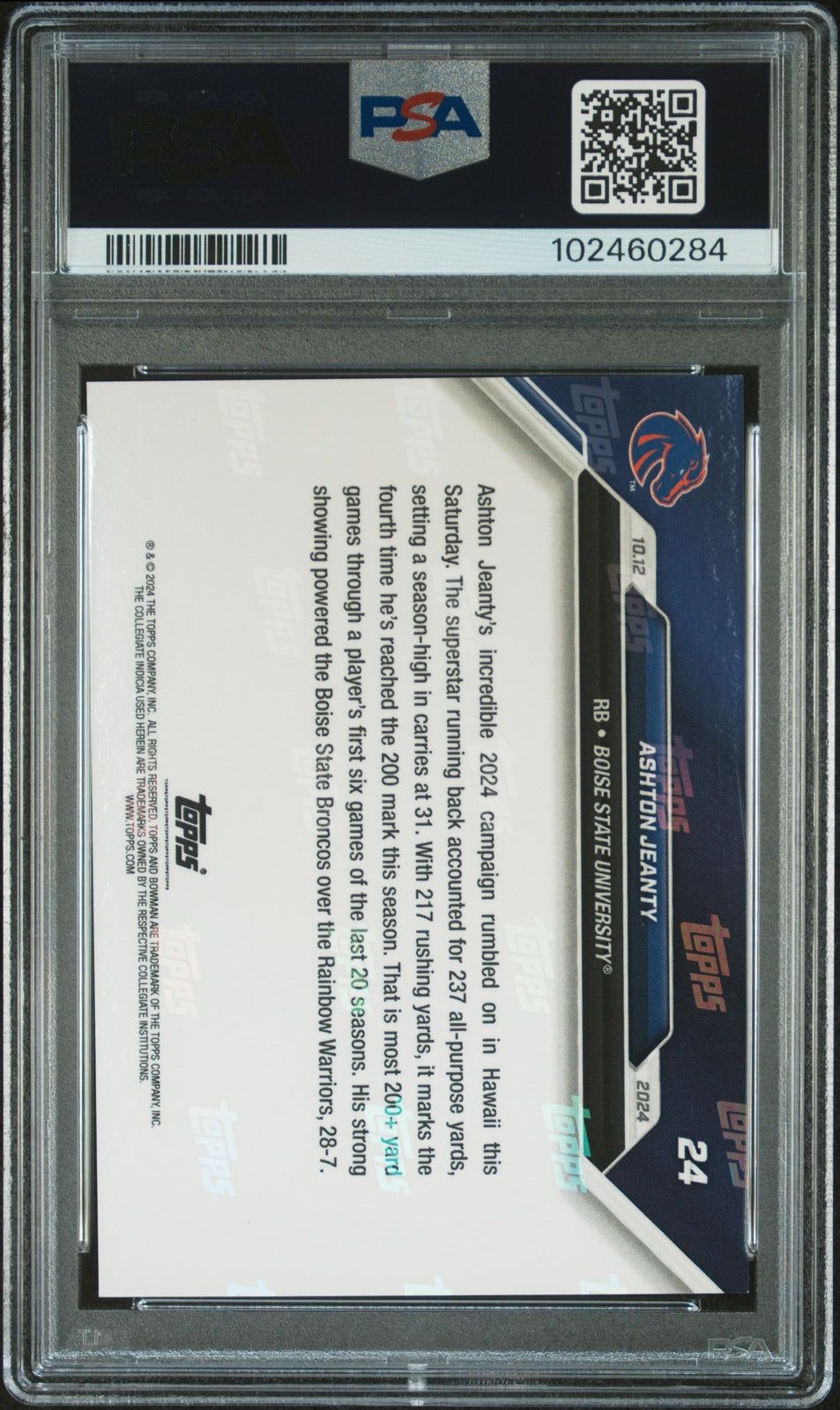 PSA 9 Ashton Jeanty Purple /25 RC Rookie #24 2024 Bowman U Now