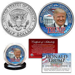 DONALD TRUMP 47th PRESIDENT Colorized Authentic JFK Kennedy Half Dollar Coin COA-1