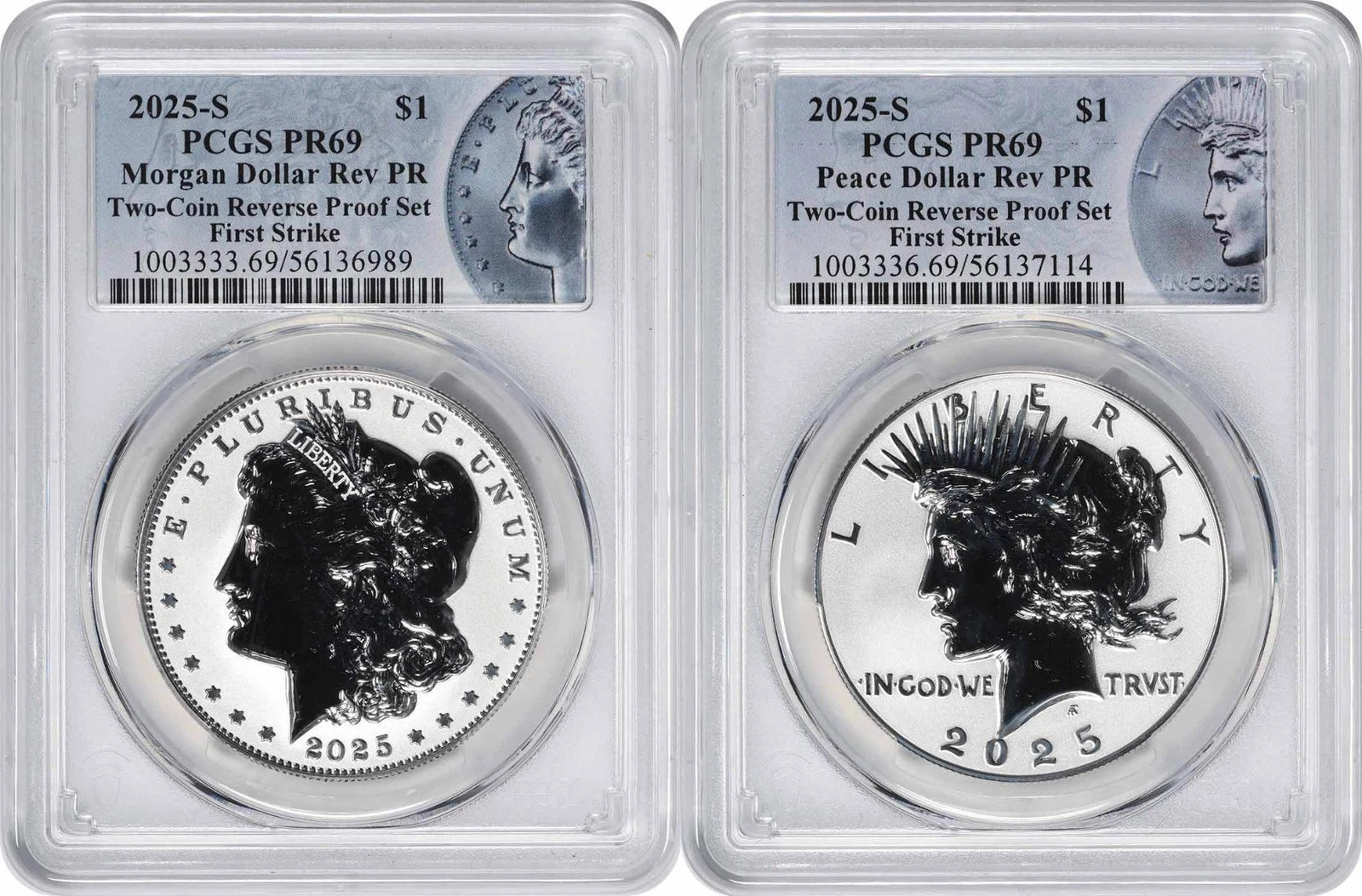 2025-S Morgan Peace Silver Dollar Reverse Proof Set PR69 FS PCGS Special Label