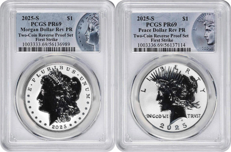 2025-S Morgan Peace Silver Dollar Reverse Proof Set PR69 FS PCGS Special Label-1