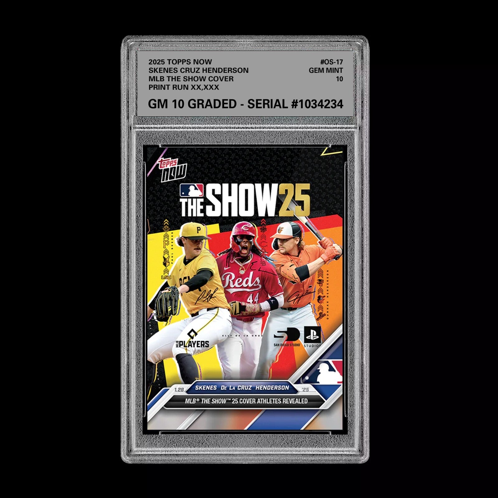 GRADED 10 Skenes Cruz Henderson 2025 Topps Now MLB The Show Cover RC-1