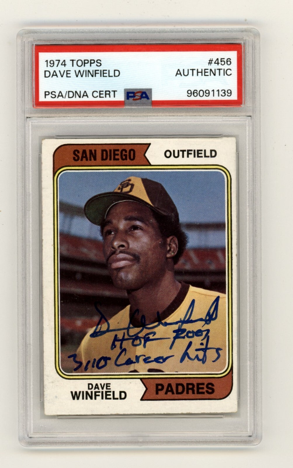 Dave Winfield 1974 Topps 456 Rookie RC Signed w/ HOF Hits Ins PSA Authentic Auto-4