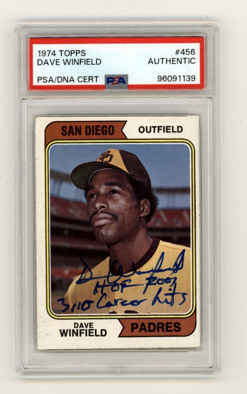 Dave Winfield 1974 Topps 456 Rookie RC Signed w/ HOF Hits Ins PSA Authentic Auto-4