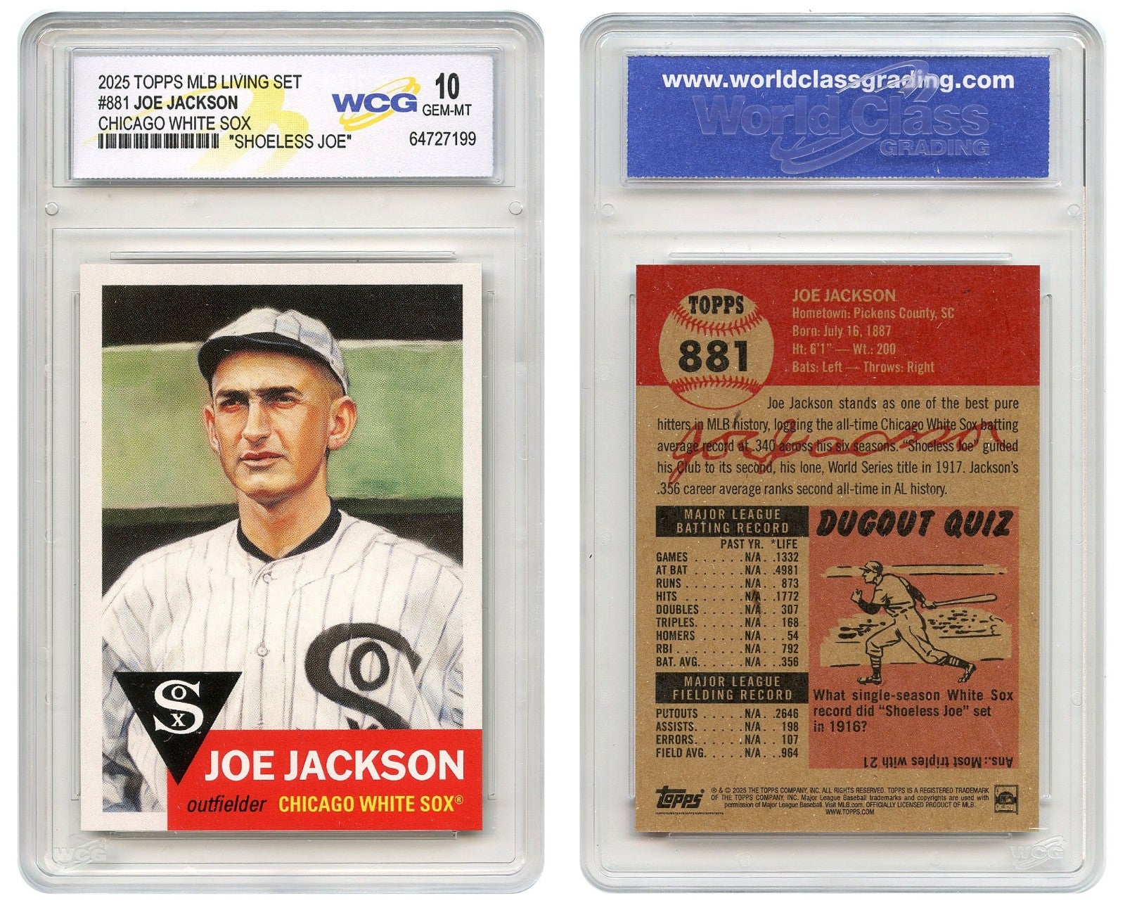 2025 Topps MLB Living Set JOE JACKSON Chicago White Sox Card #881 - GEM MINT 10