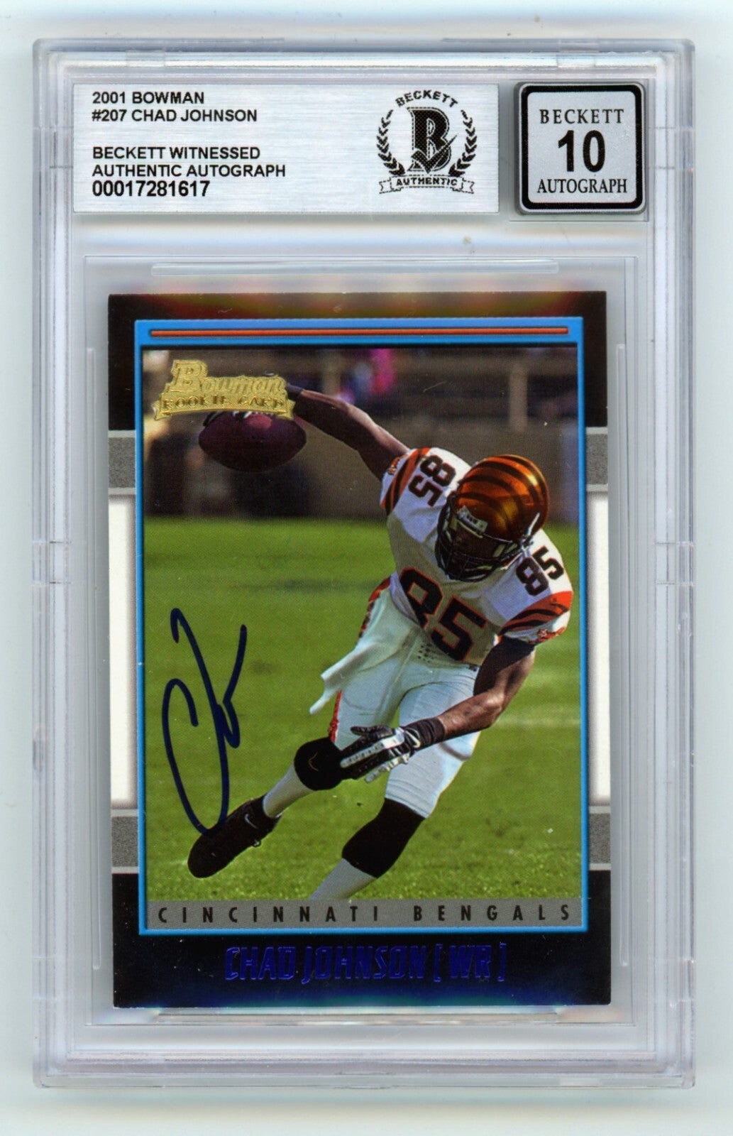 Chad Johnson 2001 Bowman #207 Rookie RC Signed Beckett BGS 10 Auto Bengals