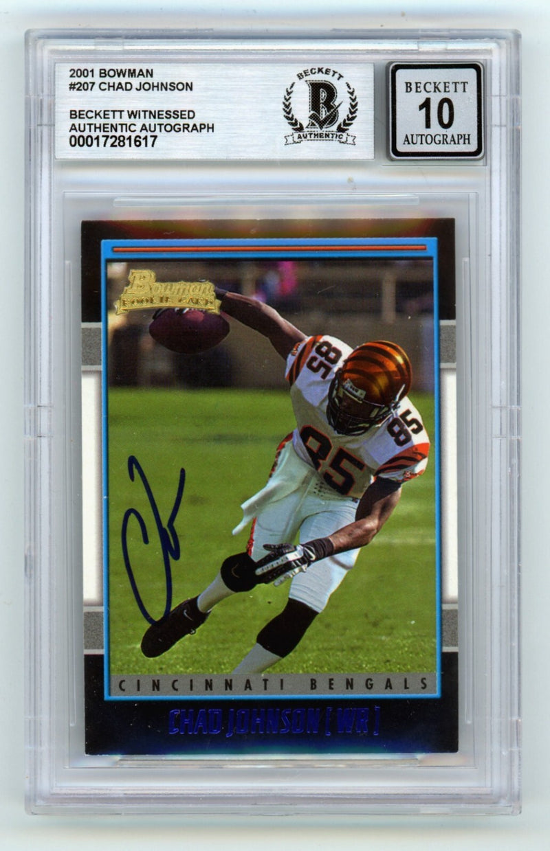 Chad Johnson 2001 Bowman #207 Rookie RC Signed Beckett BGS 10 Auto Bengals-1
